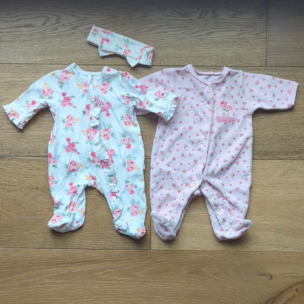 Little Me & Carter's | Set Of 2 Footed Rompers in Pink Floral